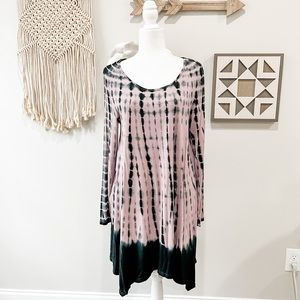 YA Los Angeles Purple and Black Tie Dye Long Sleeve Jersey Dress Size Medium